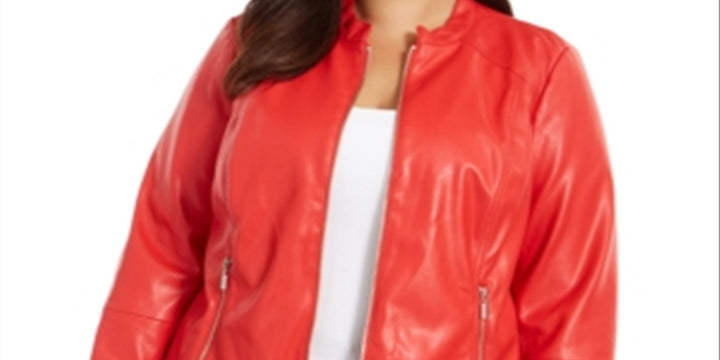 Alfani Women's Faux Leather Jacket Red Size 2X