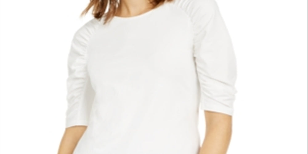 INC International Concepts Women's Puff Sleeve Top White Size Large