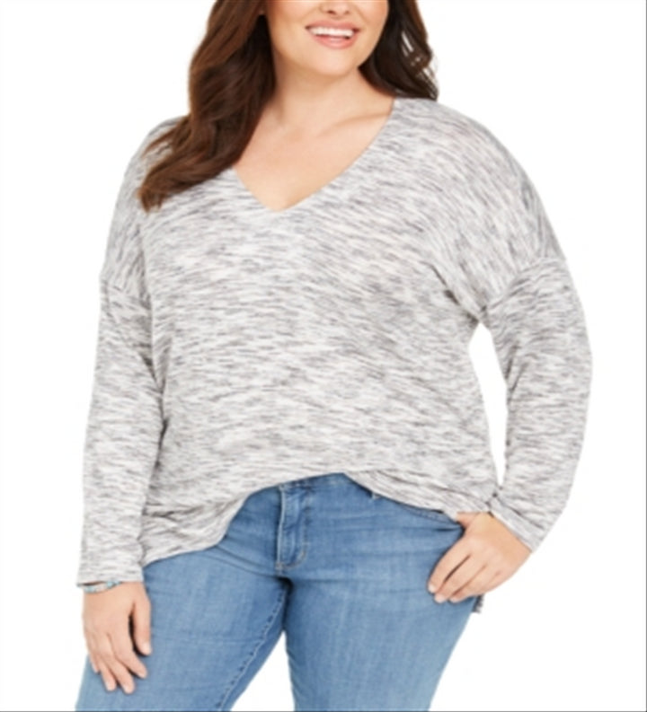 Style & Co Women's Space Dye Sweater Knit Tunic Gray Size 0X