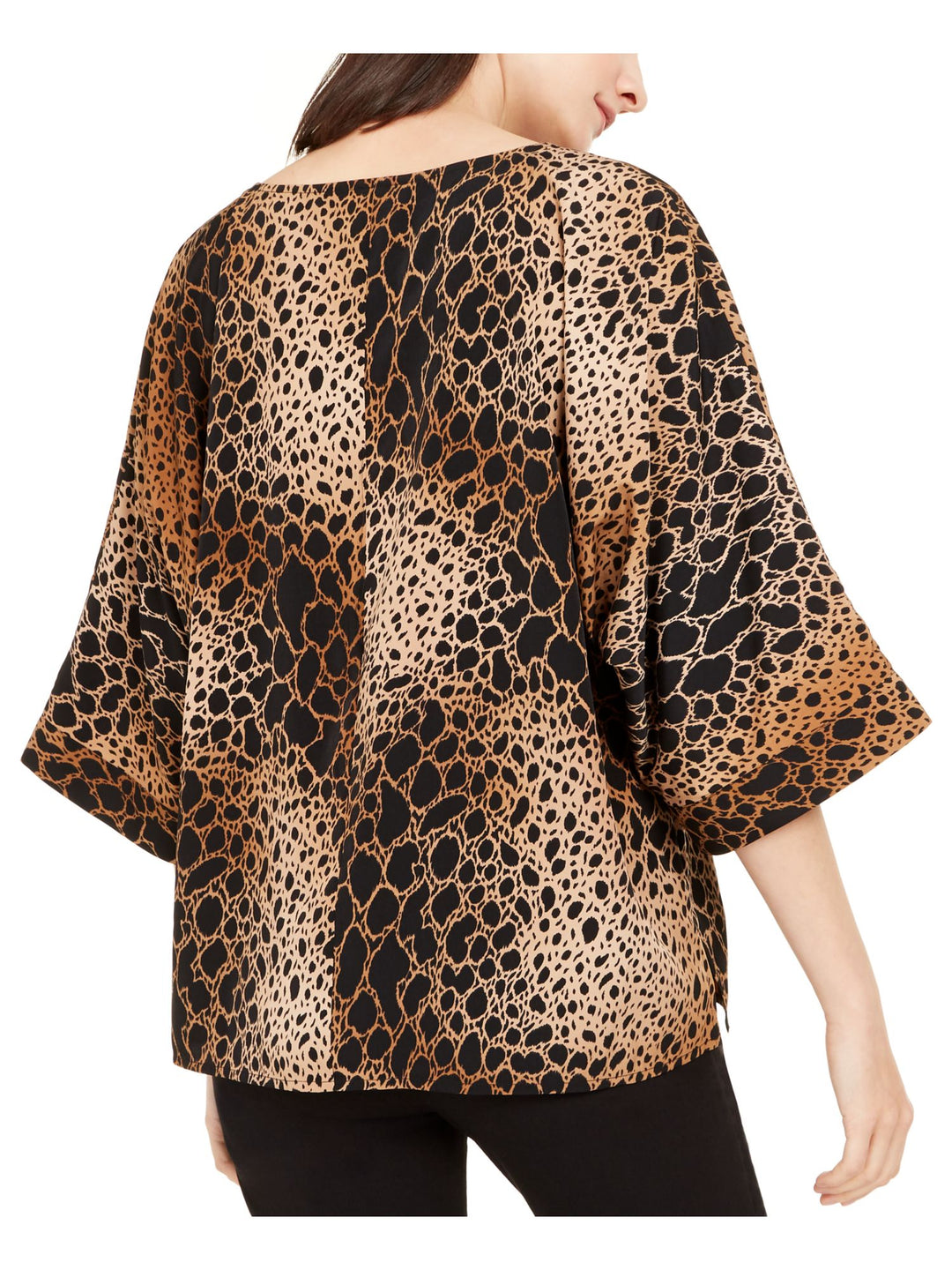 Alfani Women's Animal Print Dolman Sleeve Jewel Neck Top Brown Size Small