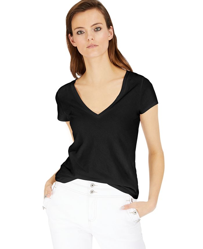 INC International Concepts Women's V Neck T Shirt Black Size Large