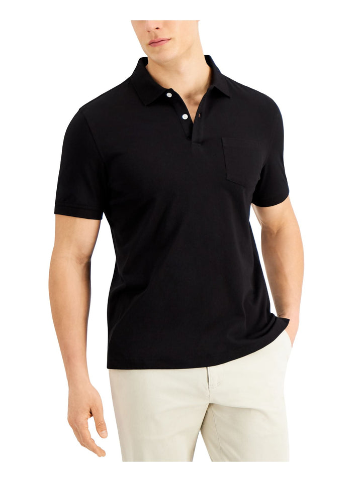 Club Room Men's Solid Jersey Polo with Pocket Black Size X-Large