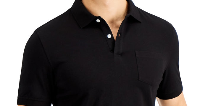 Club Room Men's Solid Jersey Polo with Pocket Black Size X-Large