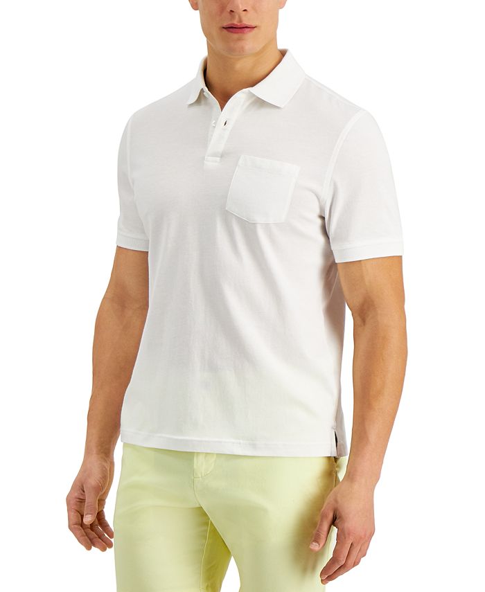 Club Room Men's Solid Jersey Polo with Pocket White Size Large