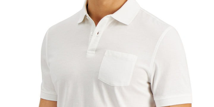 Club Room Men's Solid Jersey Polo with Pocket White Size Large