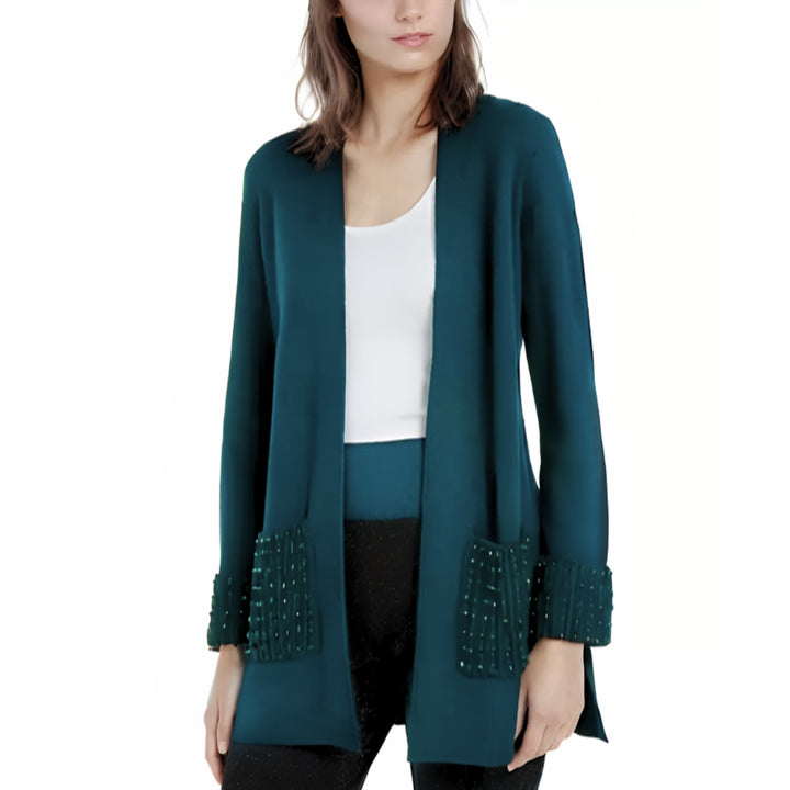 Alfani Womens Long Sleeve Embellished Open Cardigan Teal/Blue Size M