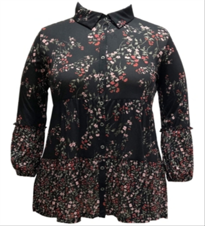 Style & Co Women's Floral Print Tunic Black Size Large