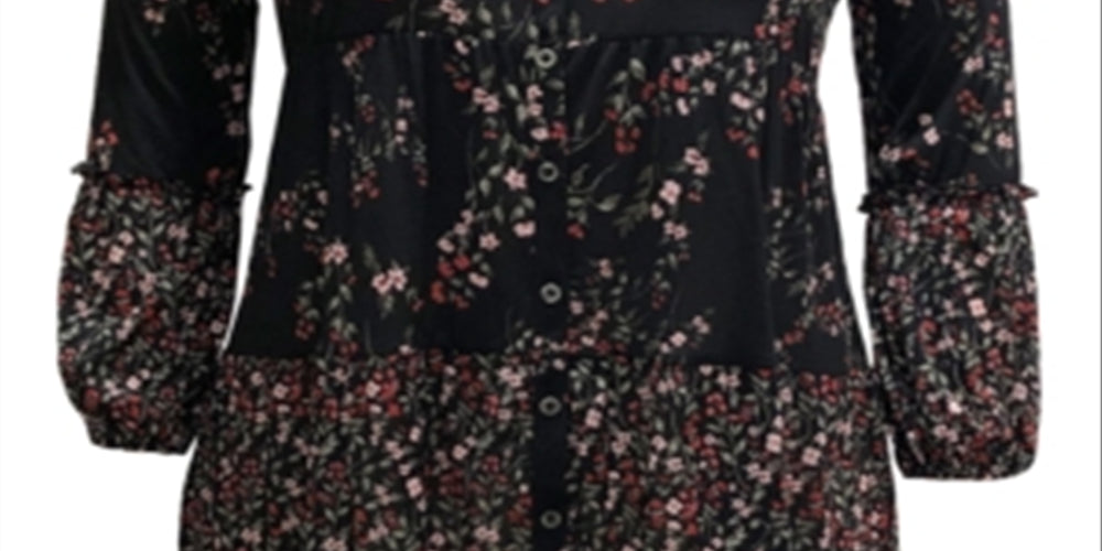 Style & Co Women's Floral Print Tunic Black Size Large