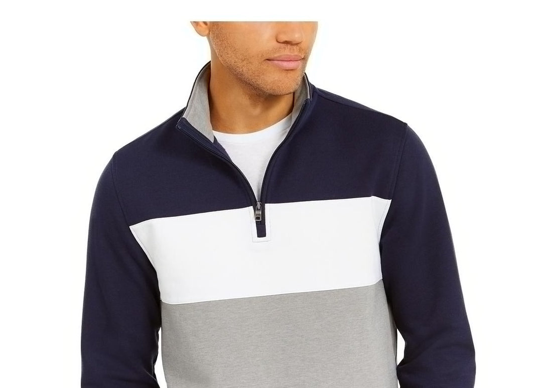 Club Room Men's Colorblocked Quarter Zip Fleece Sweatshirt Blue Size XX-Large