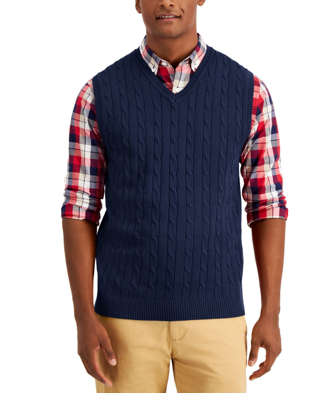 Club Room Men's Cable Knit Cotton Sweater Vest Blue Size Medium