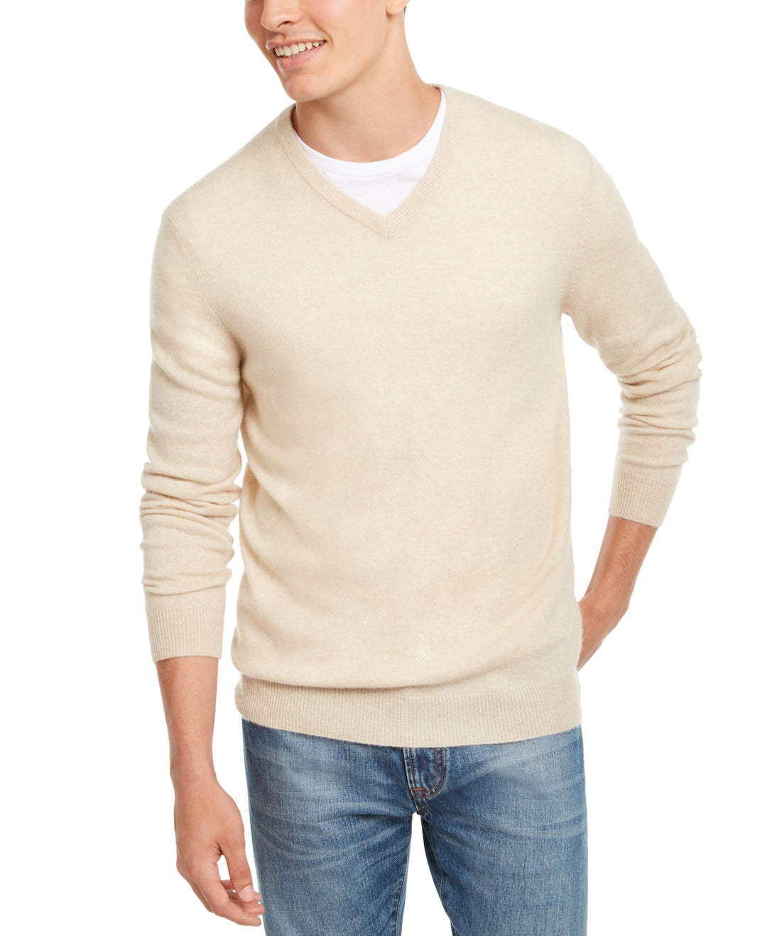 Club Room Men's V Neck Cashmere Sweater Beige Size XX-Large