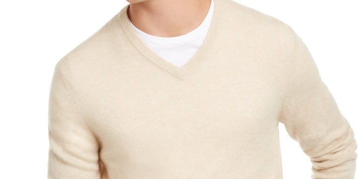 Club Room Men's V Neck Cashmere Sweater Beige Size XX-Large