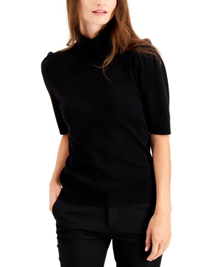 Alfani Womens Turtleneck Elbow-Sleeve Pullover Sweater Black Size S