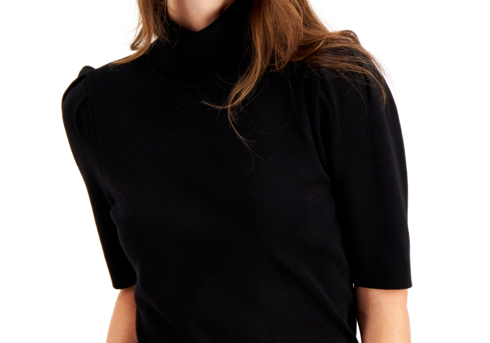 Alfani Womens Turtleneck Elbow-Sleeve Pullover Sweater Black Size S