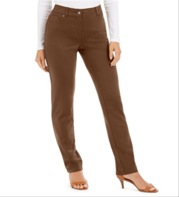 Style & Co Women's Stretch Slim Mid Rise Straight Leg Pants Brown Size 8