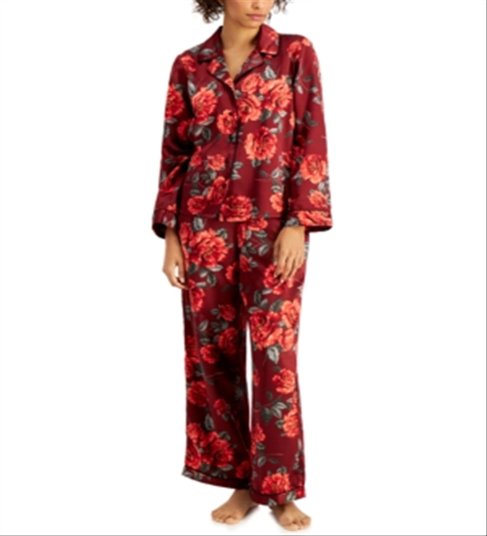 INC International Concepts Women's Satin Pajama & Headband 3Pc Set Red Size Medium