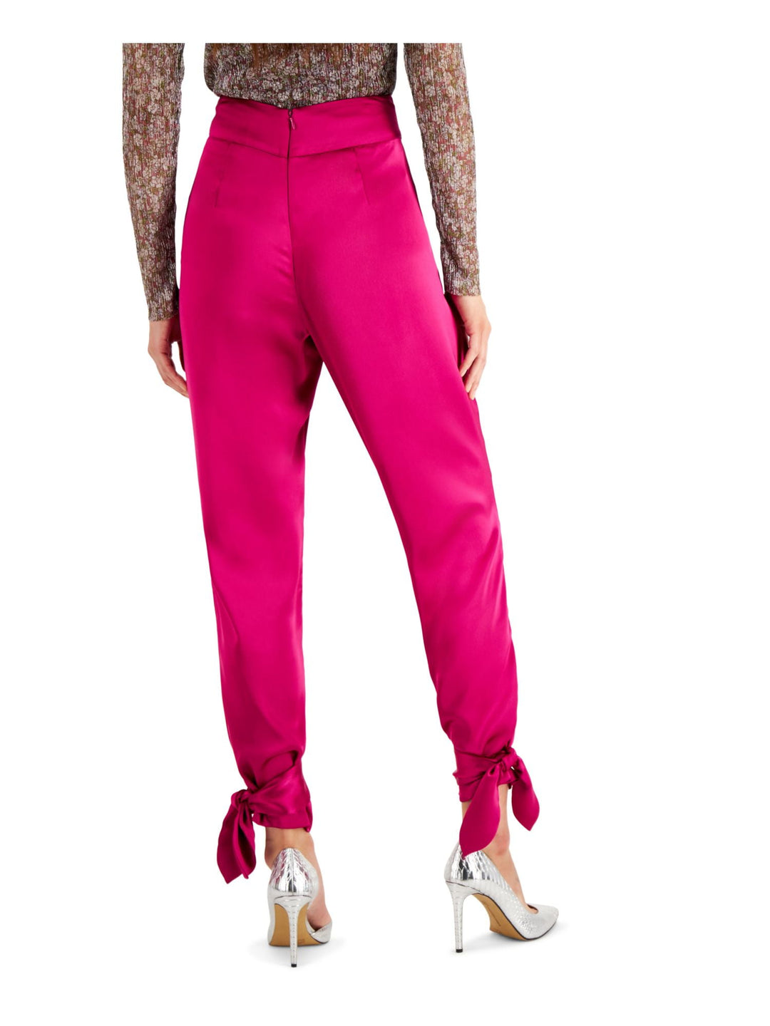 INC International Concepts Women's Satin Tie-Bottom Pants Pink Size 10