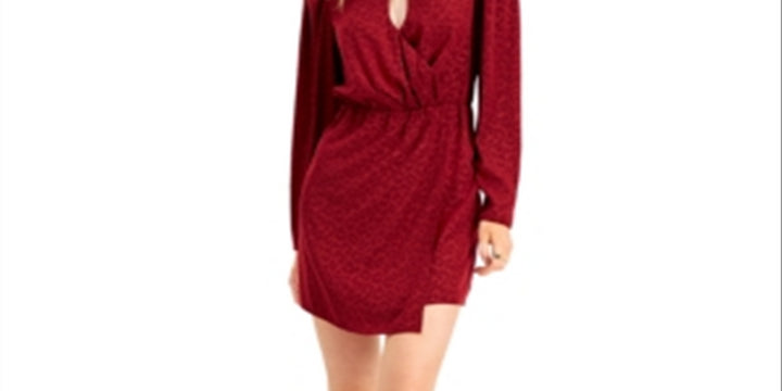 Bar III Women's Jacquard Cutout Faux Wrap Dress Red Size 12