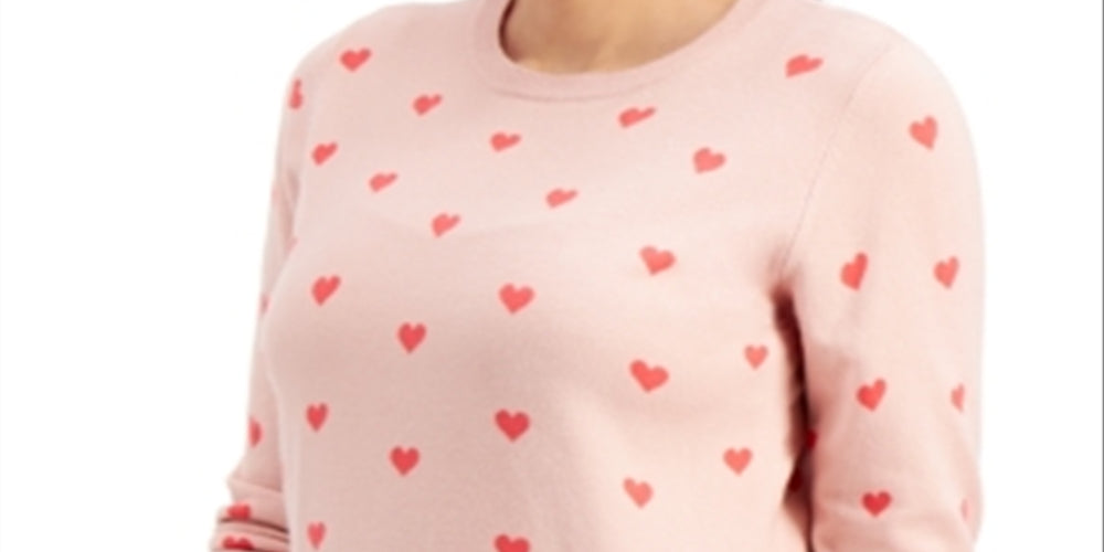 Style & Co Women's Heart Print Pullover Sweater Pink Size Medium