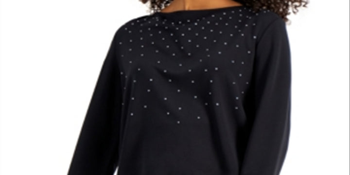 Bar III Women's Studded Long Sleeve Top Black Size Small