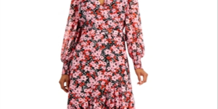 Bar III Women's Floral Print Wrap Dress Pink Size Medium