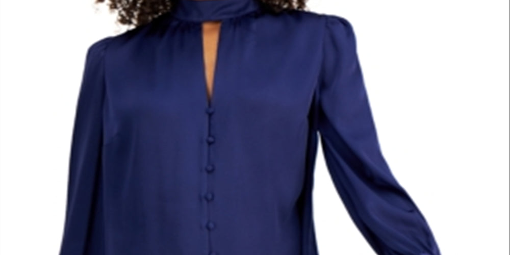 Bar III Women's Keyhole Cutout Blouse Blue Size Medium