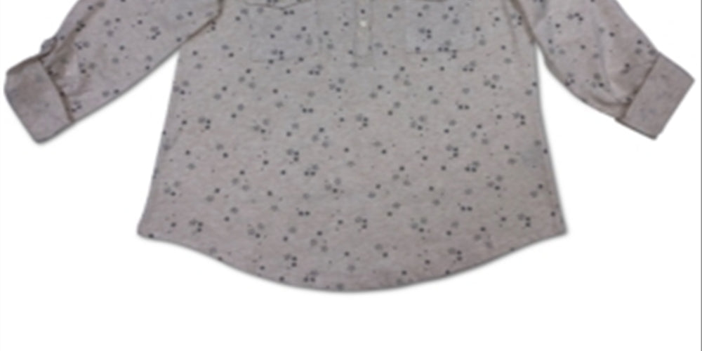 Style & Co Women's Cotton Star Daze Henley Top Gray Size Petite Large
