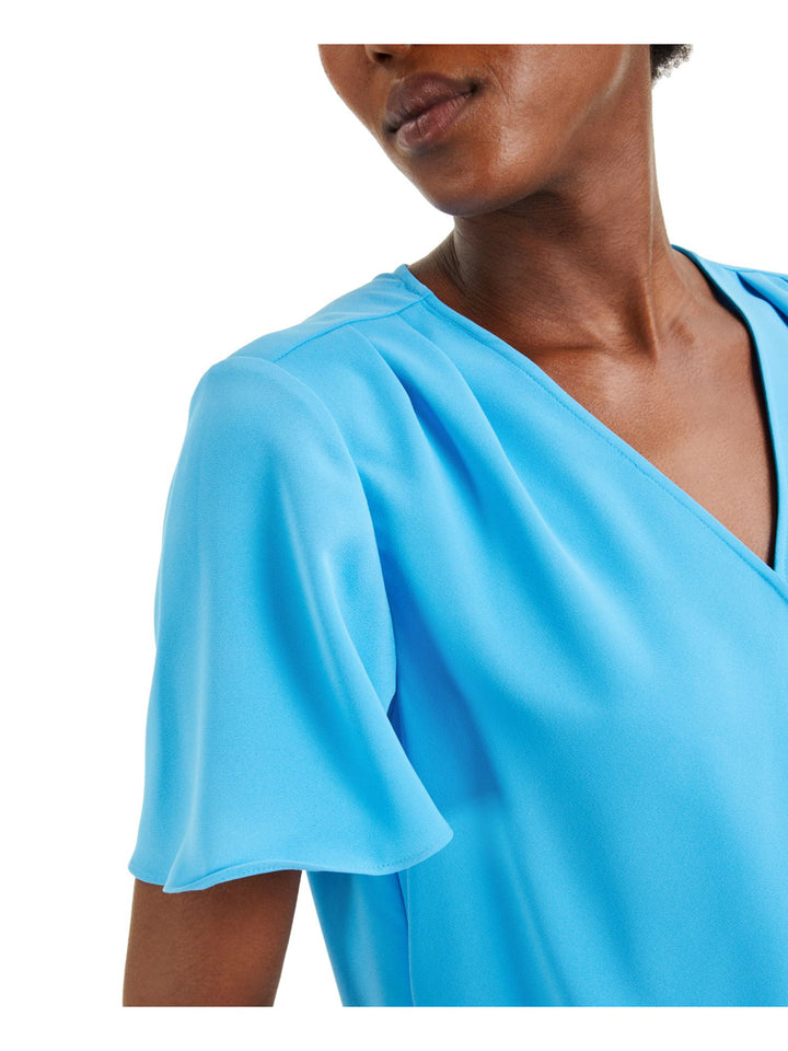 Alfani Women's Flutter Sleeve Surplice Blouse Blue Size X-Large