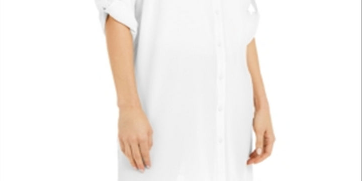 Alfani Women's Roll Tab Tunic Shirt White Size Large