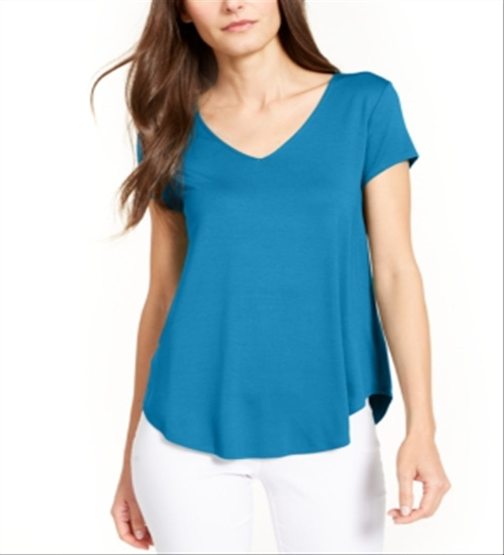 Alfani Women's V Neck Knit T-Shirt Blue Size Large