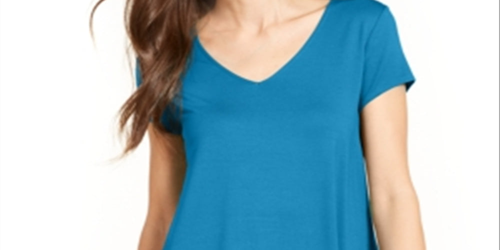 Alfani Women's V Neck Knit T-Shirt Blue Size Large