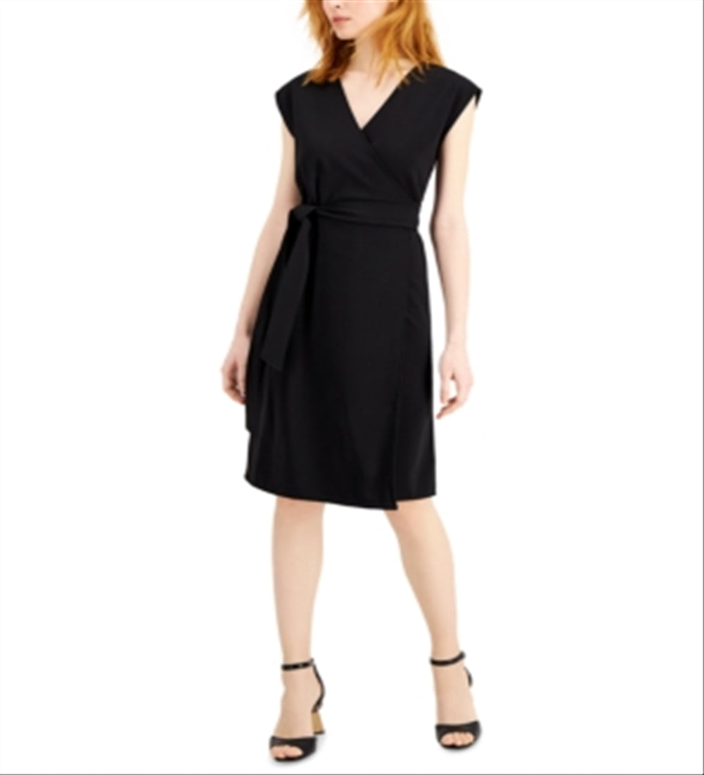 Alfani Cap-Sleeve Wrap Dress Black Size XL