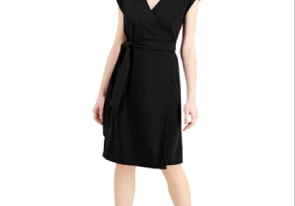 Alfani Cap-Sleeve Wrap Dress Black Size XL