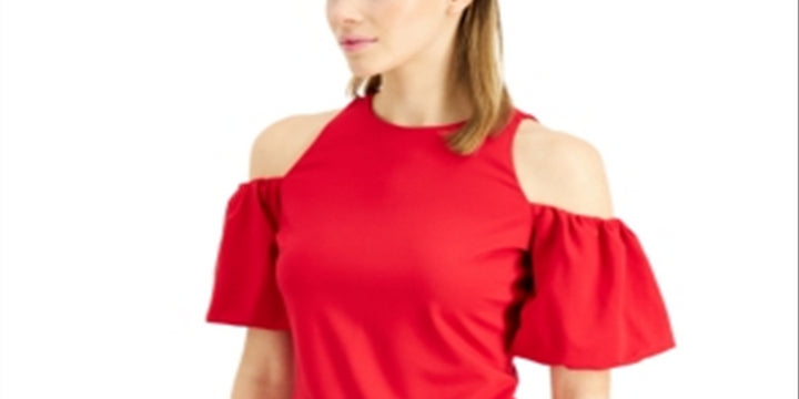 INC International Concepts Women's Cold Shoulder Balloon Sleeve Top Red Size XX-Large