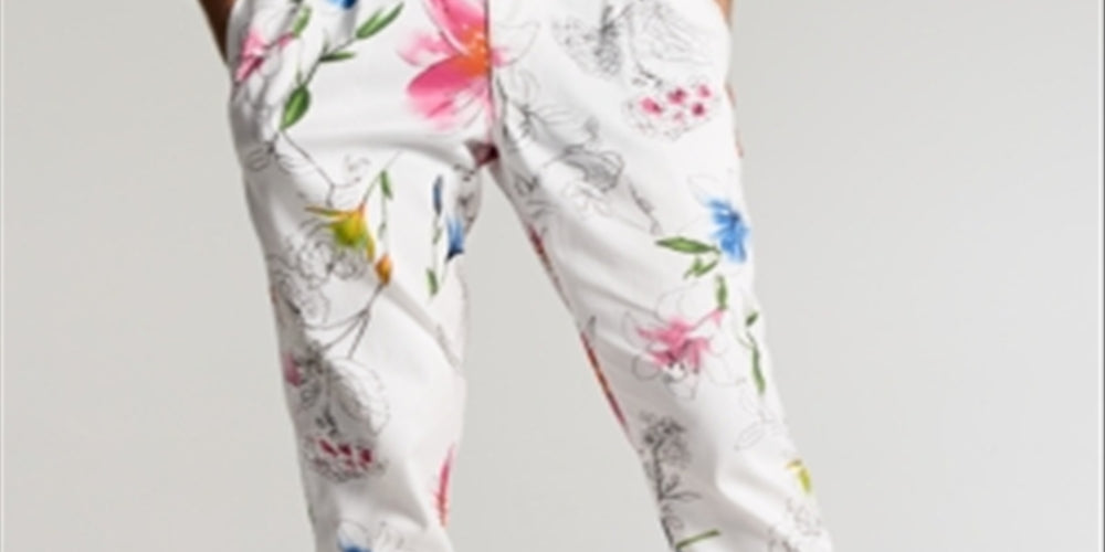 INC International Concepts Men's Slim Fit Floral Tapered Pants White Size XX-Large