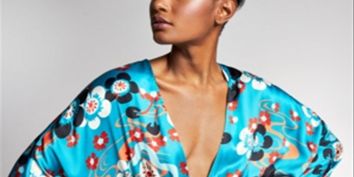 INC International Concepts Women's Beaded Fringe Kimono Blouse Blue Size Small