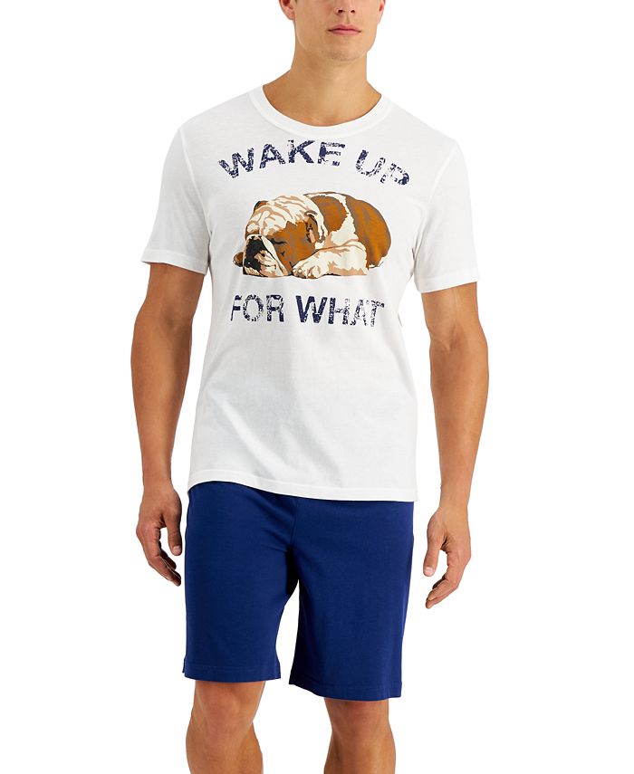 Club Room Men's 2 Pc Napping Bulldog Graphic Pajama T-Shirt & Shorts Set White Size XX-Large