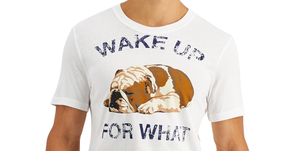 Club Room Men's 2 Pc Napping Bulldog Graphic Pajama T-Shirt & Shorts Set White Size XX-Large