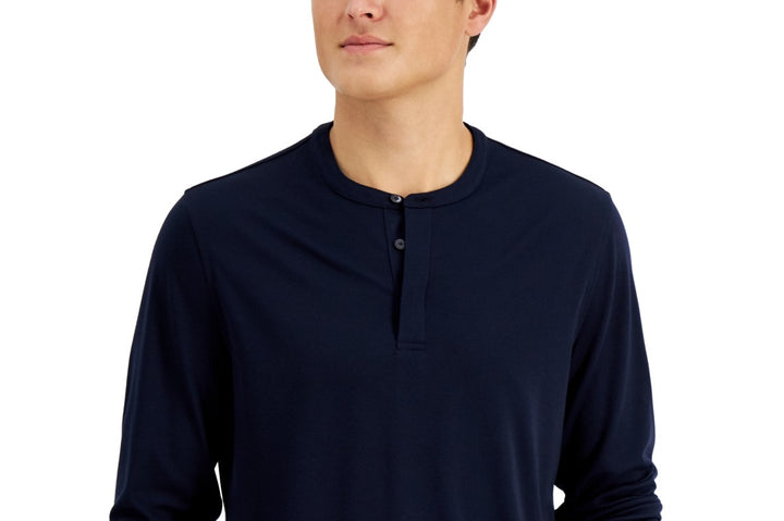 Alfani Men's Alfatech Heathered Long Sleeve Henley Shirt Blue Size X-Large