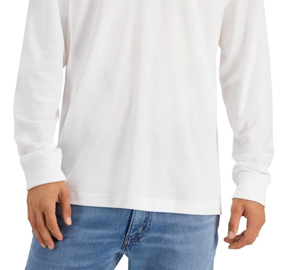 Alfani Men's Regular Fit Solid Long Sleeve Supima Polo Shirt White Size X-Large