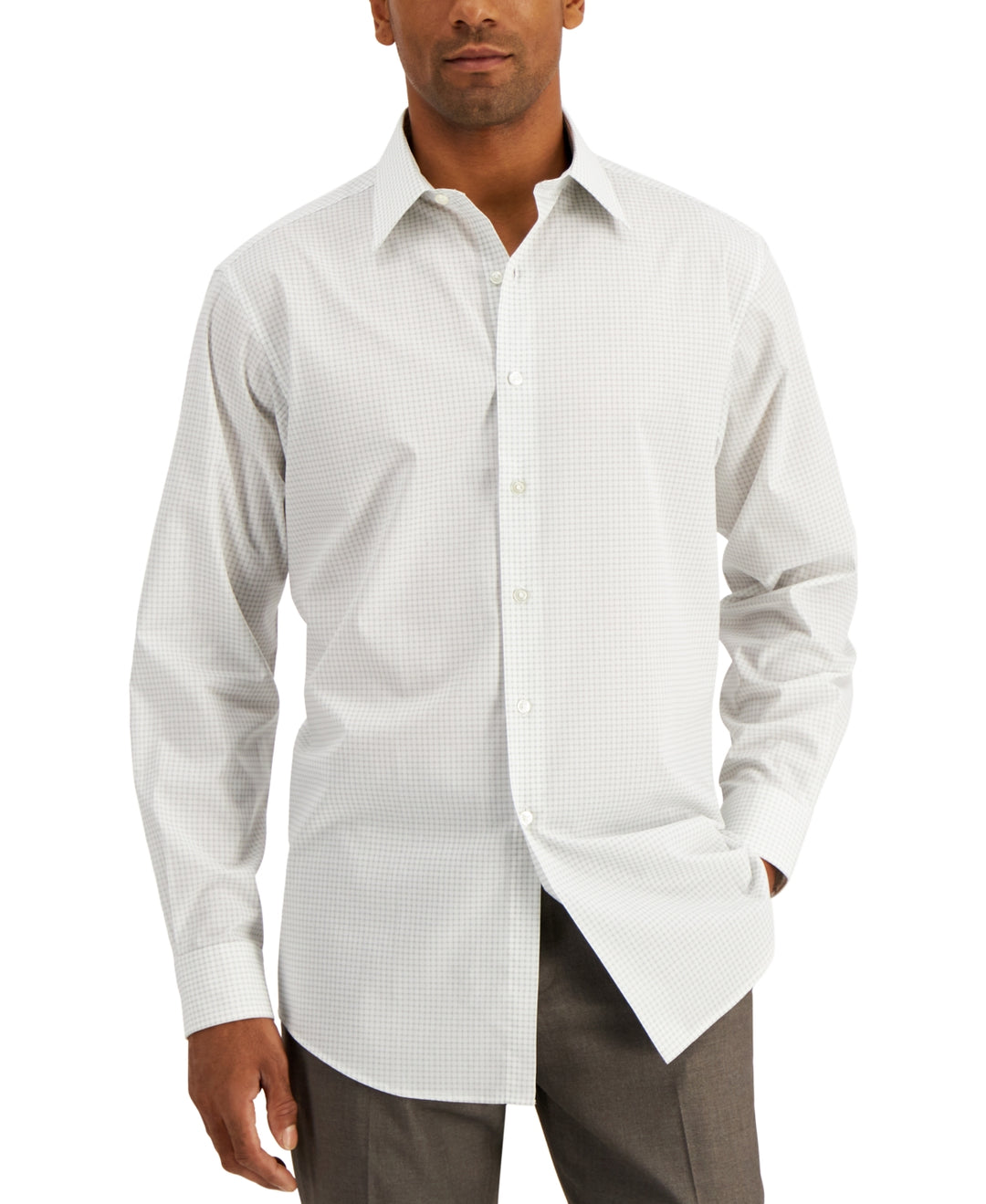 Club Room Men's Regular Fit Check Dress Shirt White Size Small
