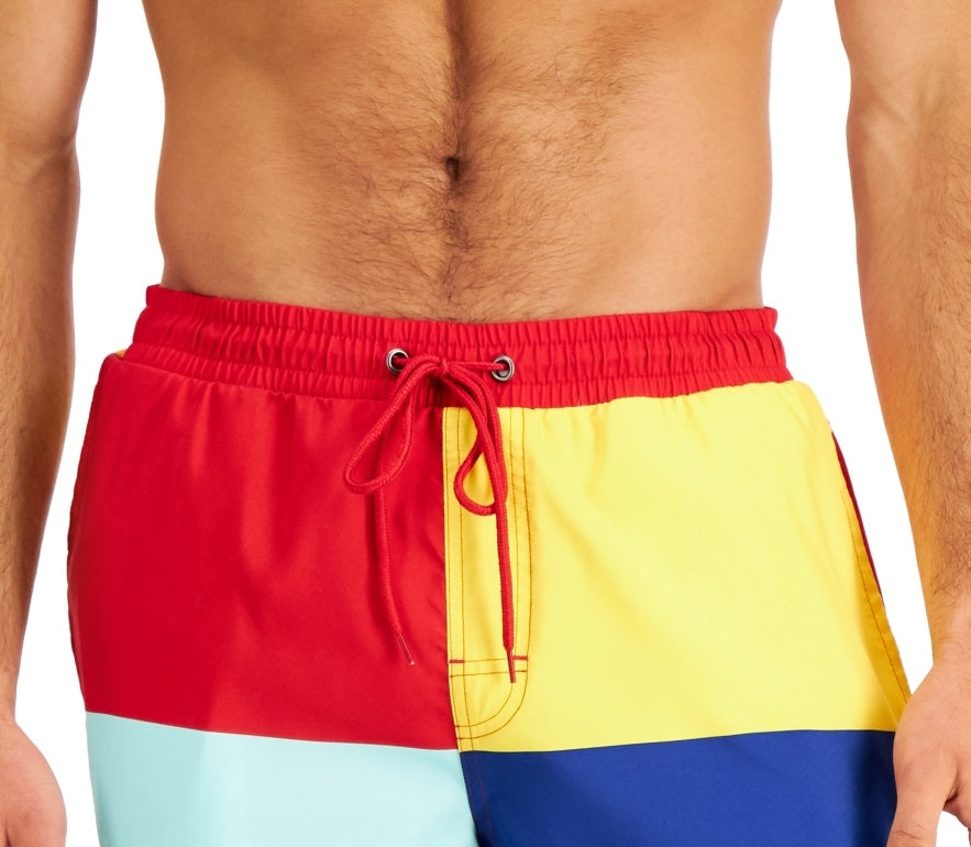 Club Room Men's Regatta Color Block Swimsuit Shorts Red Size X-Large
