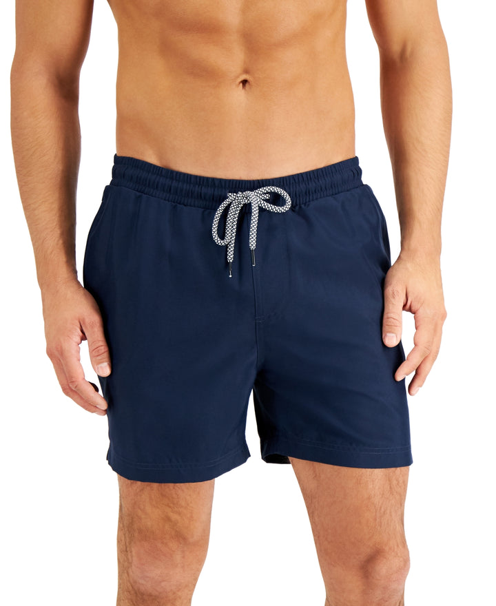 INC International Concepts Men's Regular Fit Quick Dry Solid 5 Swim Trunks Blue Size Medium