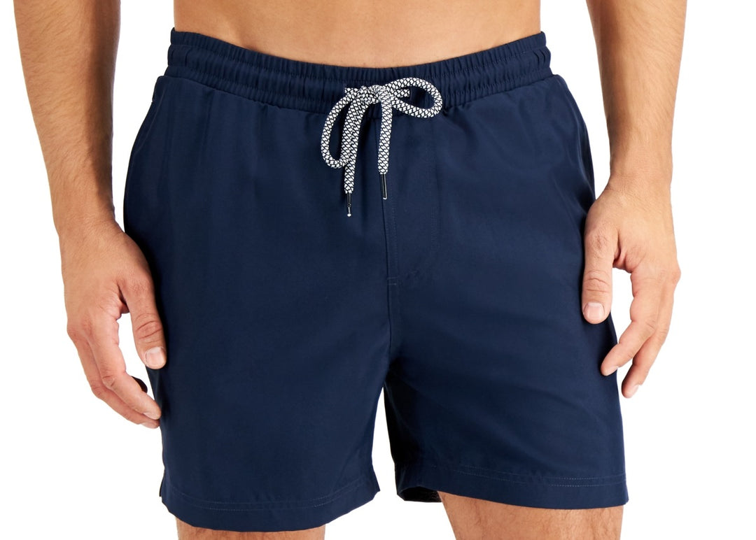 INC International Concepts Men's Regular Fit Quick Dry Solid 5 Swim Trunks Blue Size Medium