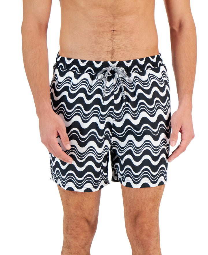 INC International Concepts Men's Wave Print Swim Shorts Black Size X-Large