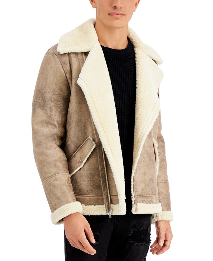 INC International Concepts Men's Regular Fit Faux Shearling Jacket Beige Size Small