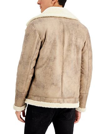 INC International Concepts Men's Regular Fit Faux Shearling Jacket Beige Size Small