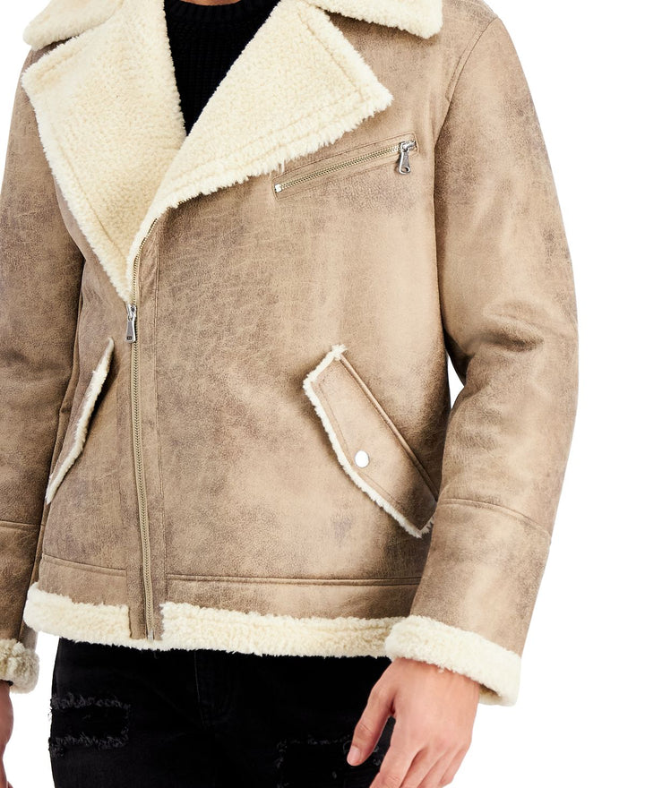 INC International Concepts Men's Regular Fit Faux Shearling Jacket Beige Size Small