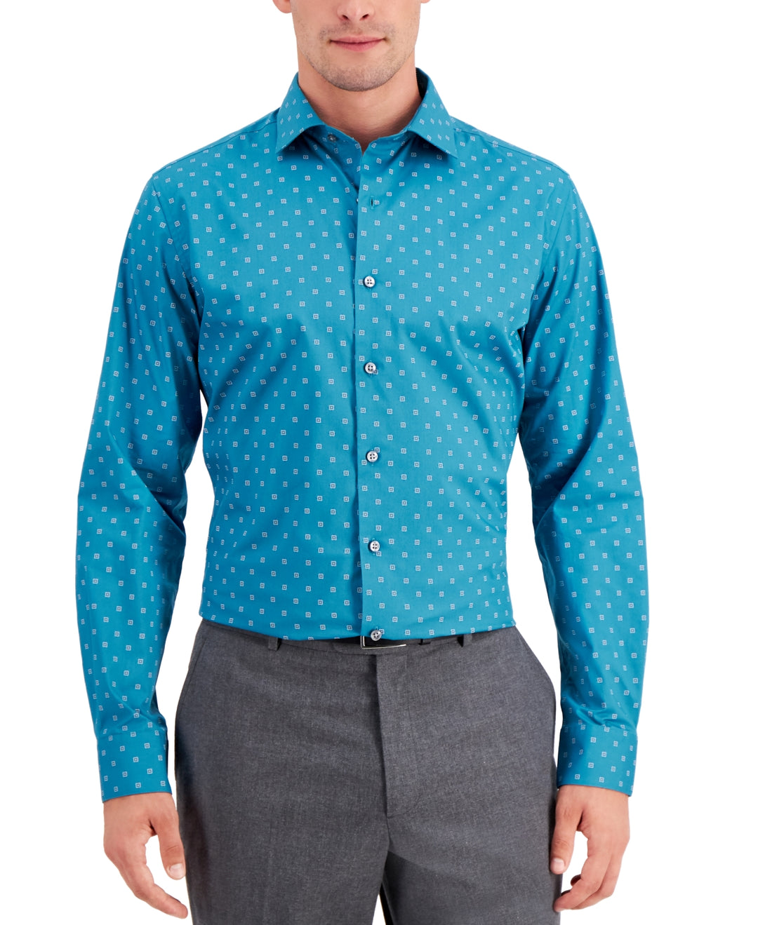 Bar III Men's Slim Fit Cotton Long Sleeve Stretch Shirt Blue Size X-Large