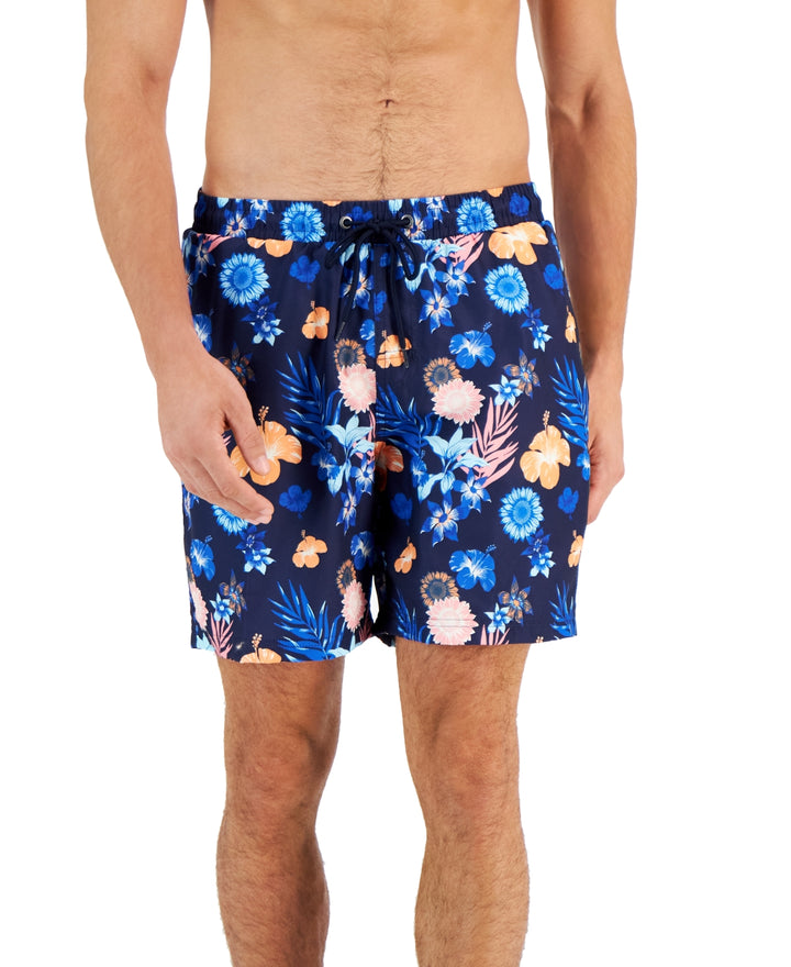 Club Room Men's Floral 7 Swim Trunks Blue Size TBD